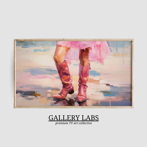 Girly Western Frame Tv Art Cowgirl Decor Retro Apartment Painting Pink Dorm Room Decor Western Boots Tv Art Tv Art