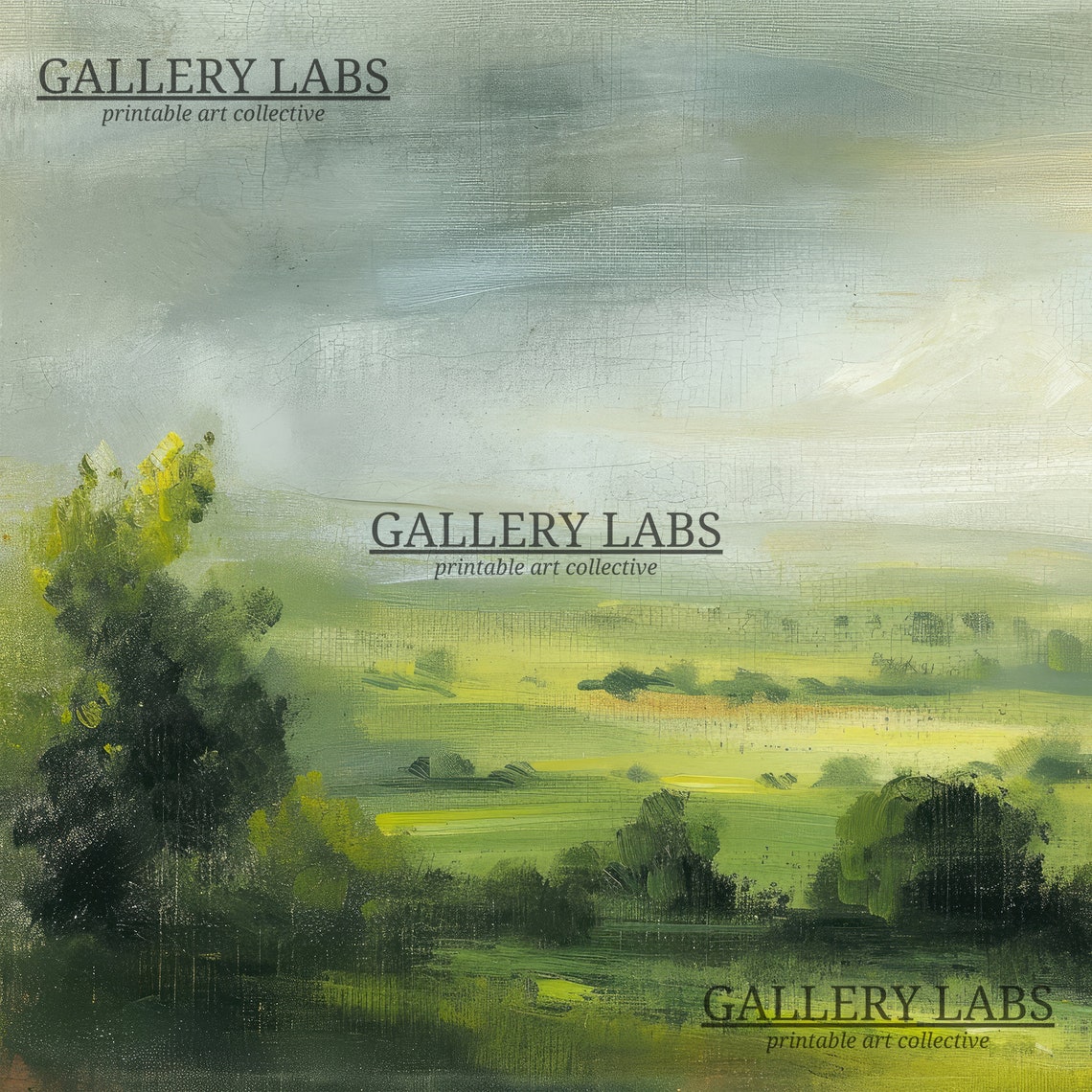 Green Rolling Hills Valley Landscape Soft Sky Countryside Art Print - Image 4