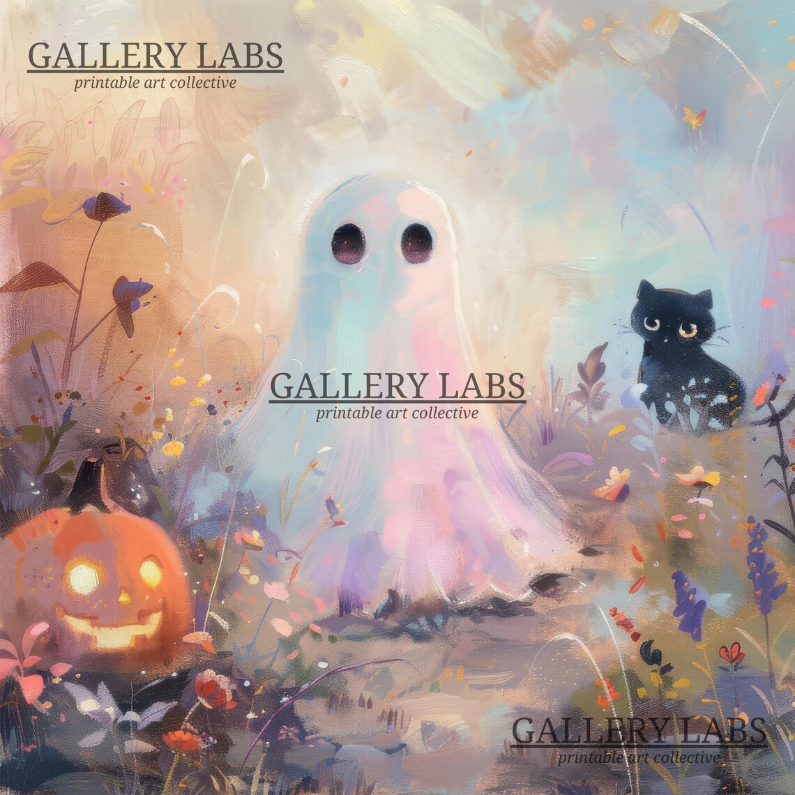 Cute Ghost Cat Halloween Dark Academia Art Print - Image 4