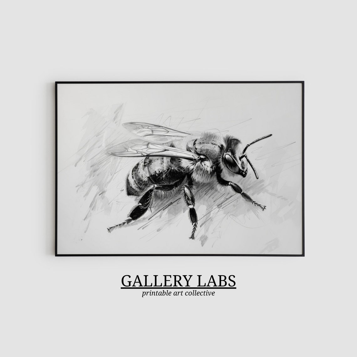 Vintage Honeybee Pencil Sketch Insect Neutral Nursery Wall Art Print - Image 2