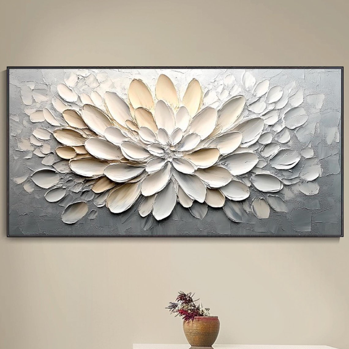 White Blooming Flower 3D Textured Minimalist Neutral Decor Poster