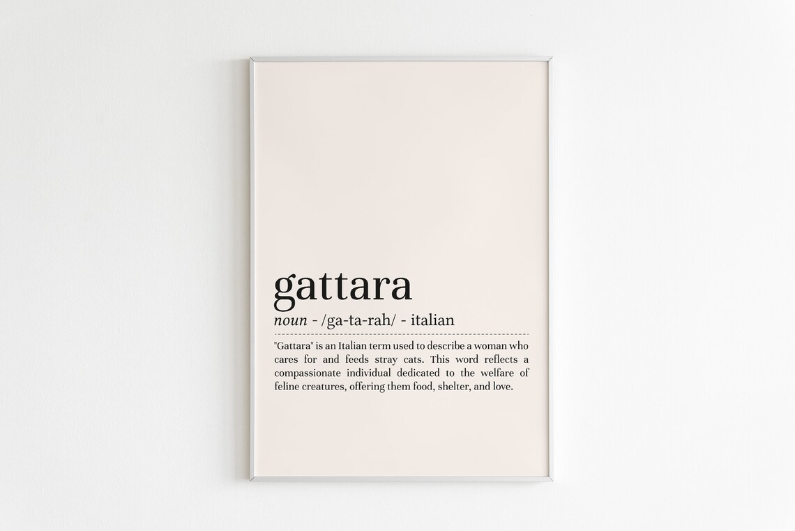 Gattara Italian Definition Cat Lover Dictionary Word Art Poster