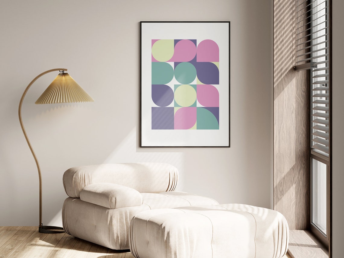 Mid Century Modern Geometric Abstract Pastel Tile Shapes Poster