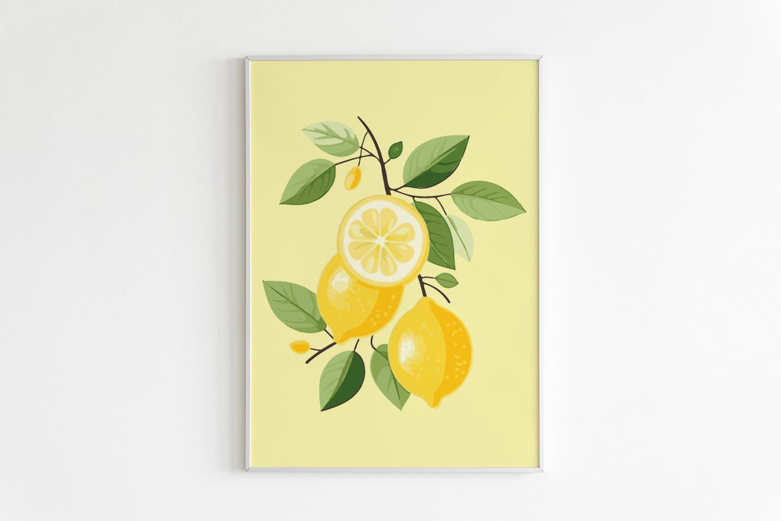 Lemon Branch Botanical Fruit Illustration Yellow Citrus Poster