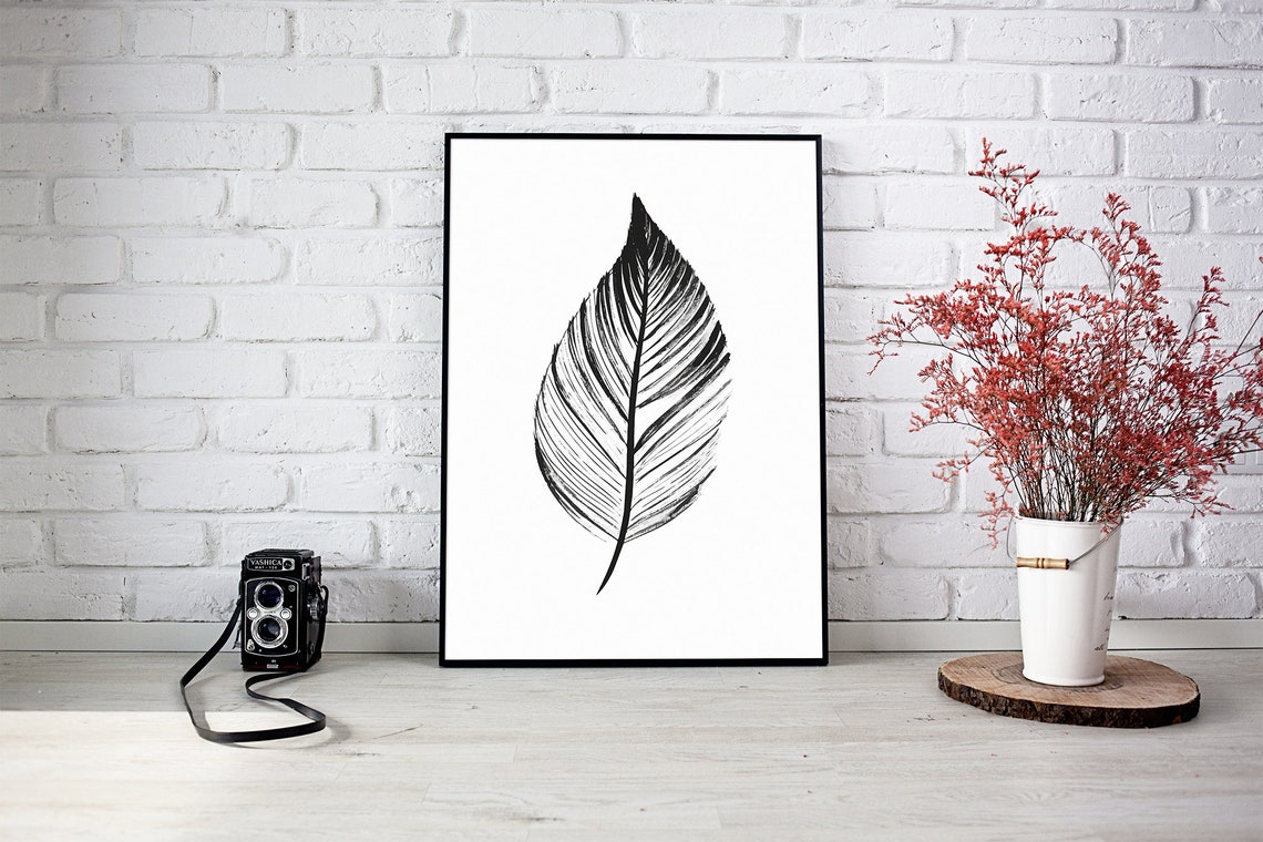 Black And White Leaf Ink Line Botanical Minimalist Framed Wall Art - Image 2