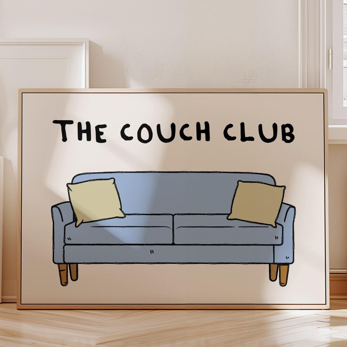The Couch Club Blue Sofa Funny Retro Art Living Room Decor Poster