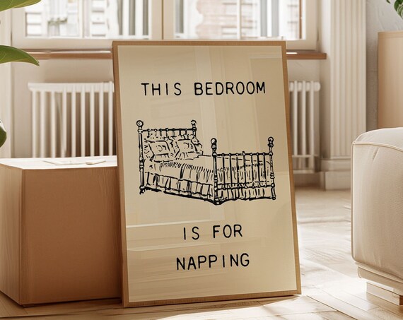 This Bedroom Is For Napping Print Vintage Bedroom Poster Trendy Bedroom Decor Cute Quote Art Aesthetic Wall Art Retro Print