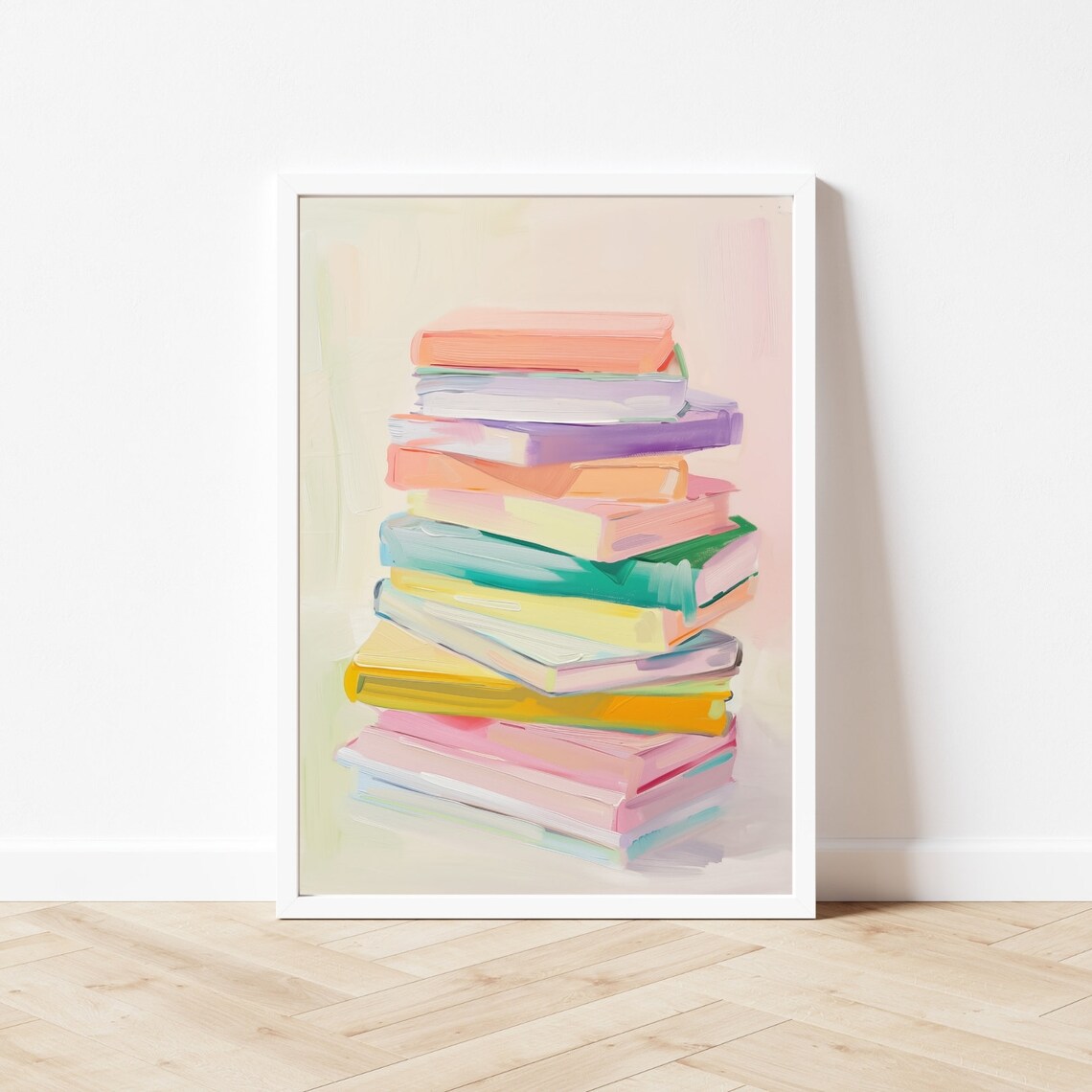 Pastel Book Stack Rainbow Reading Nook Art Print - Image 2