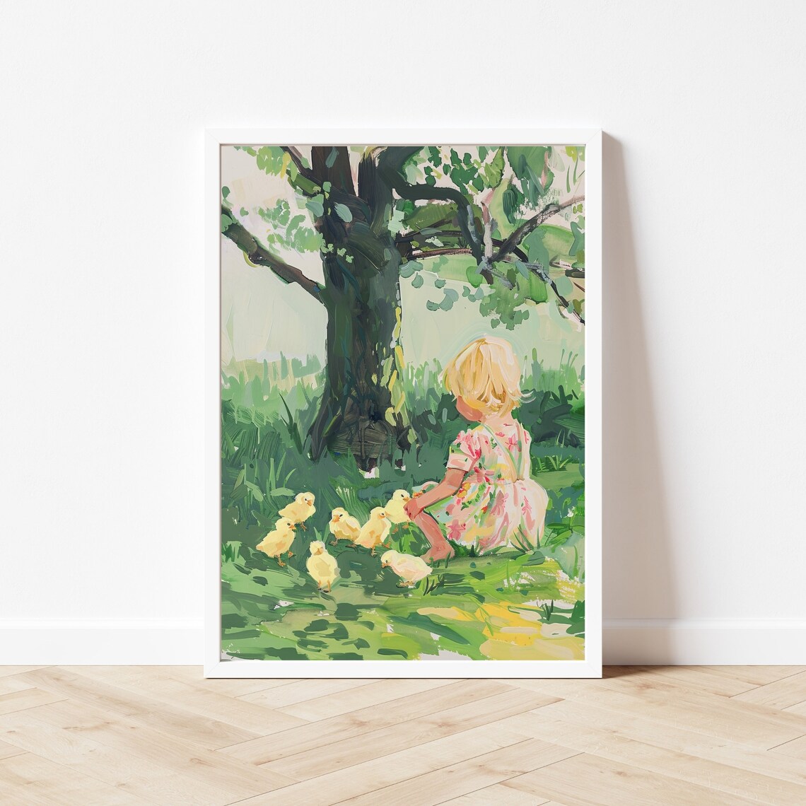 Easter Girl and Baby Chick, Vintage Spring Art Print - Image 3
