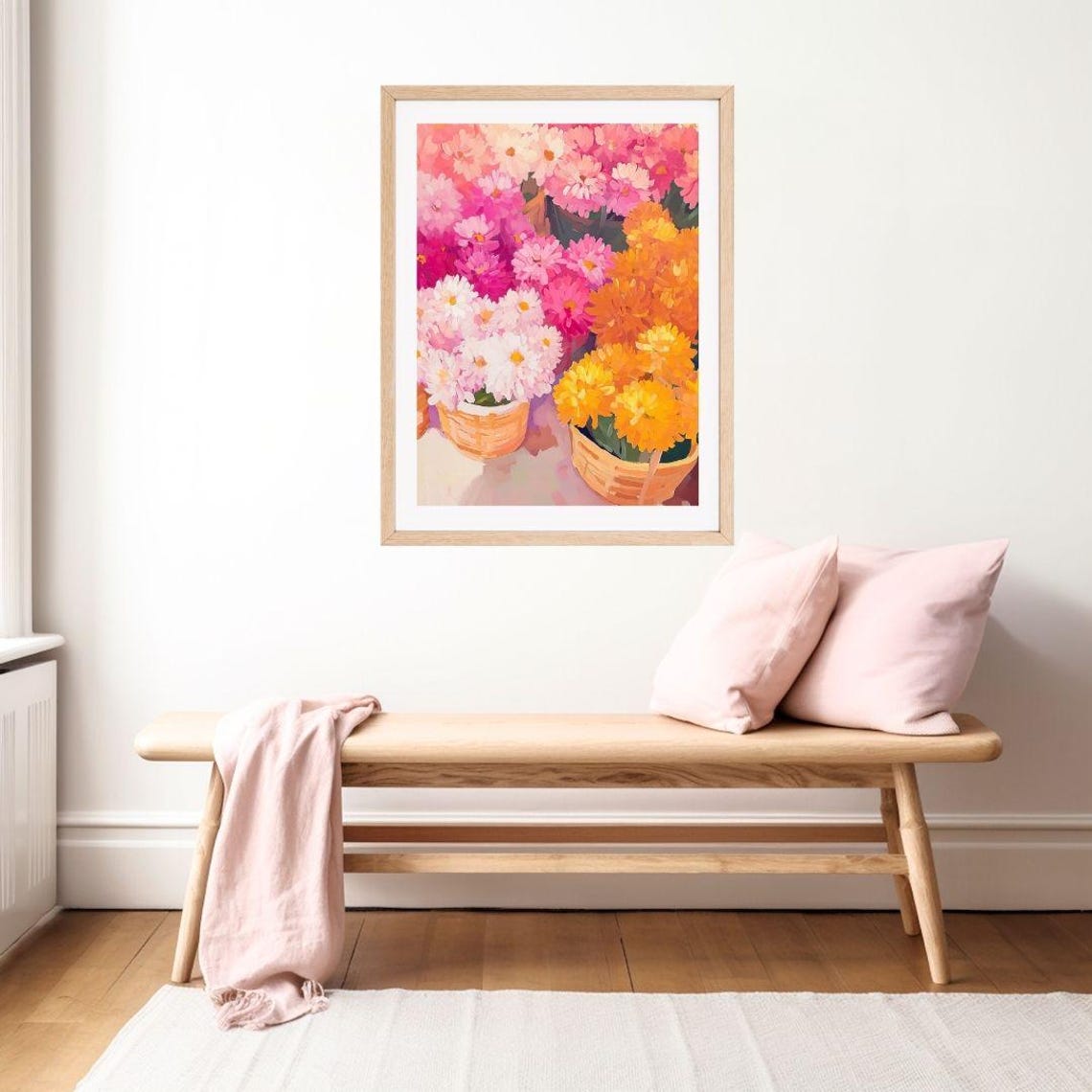 Colorful Mums Baskets Pink Orange Autumn Flower Market Floral Poster - Image 2
