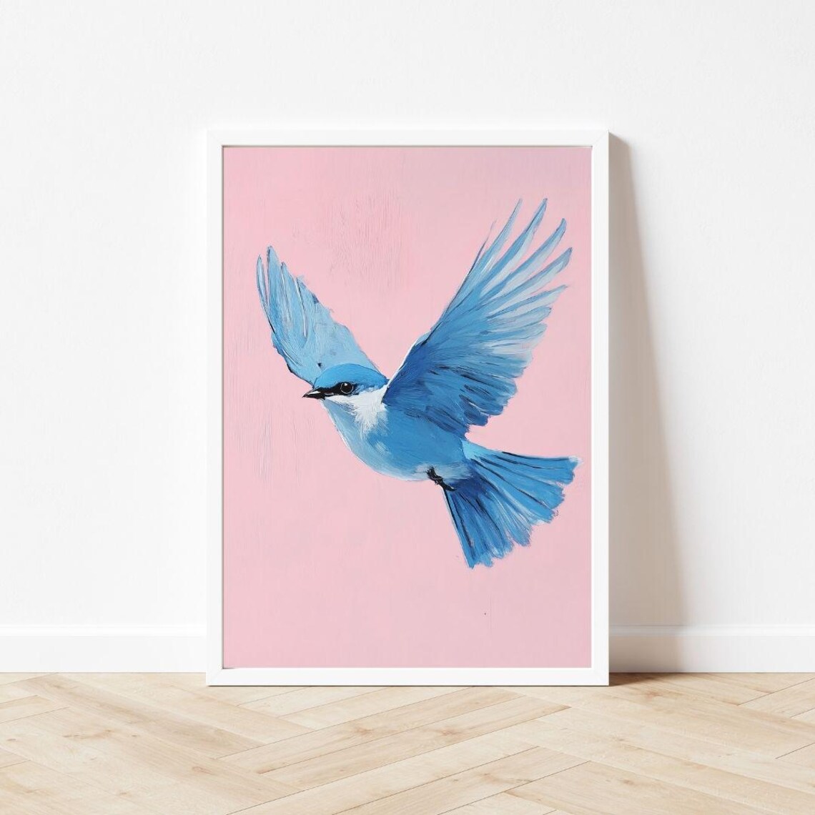 Pink Pastel Bluebird Flying Spring Animal Art Print - Image 3