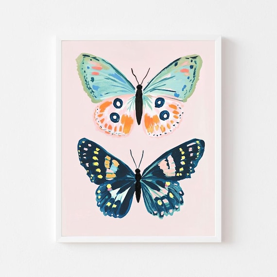 Pastel Butterfly Watercolor Vintage Art Print