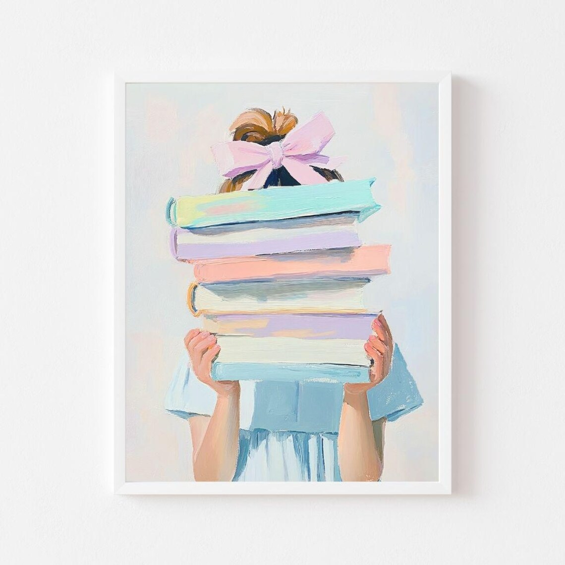 Little Girl Holding Books, Pastel Watercolor Art Print