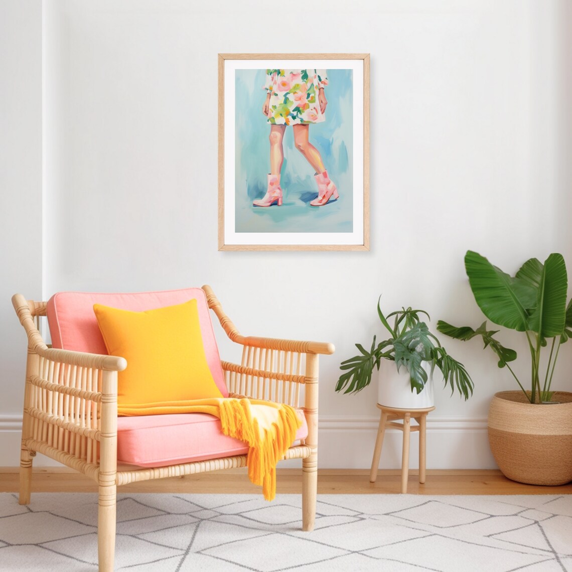 Floral Mini Dress And Pink Boots Fashion Illustration Poster - Image 2