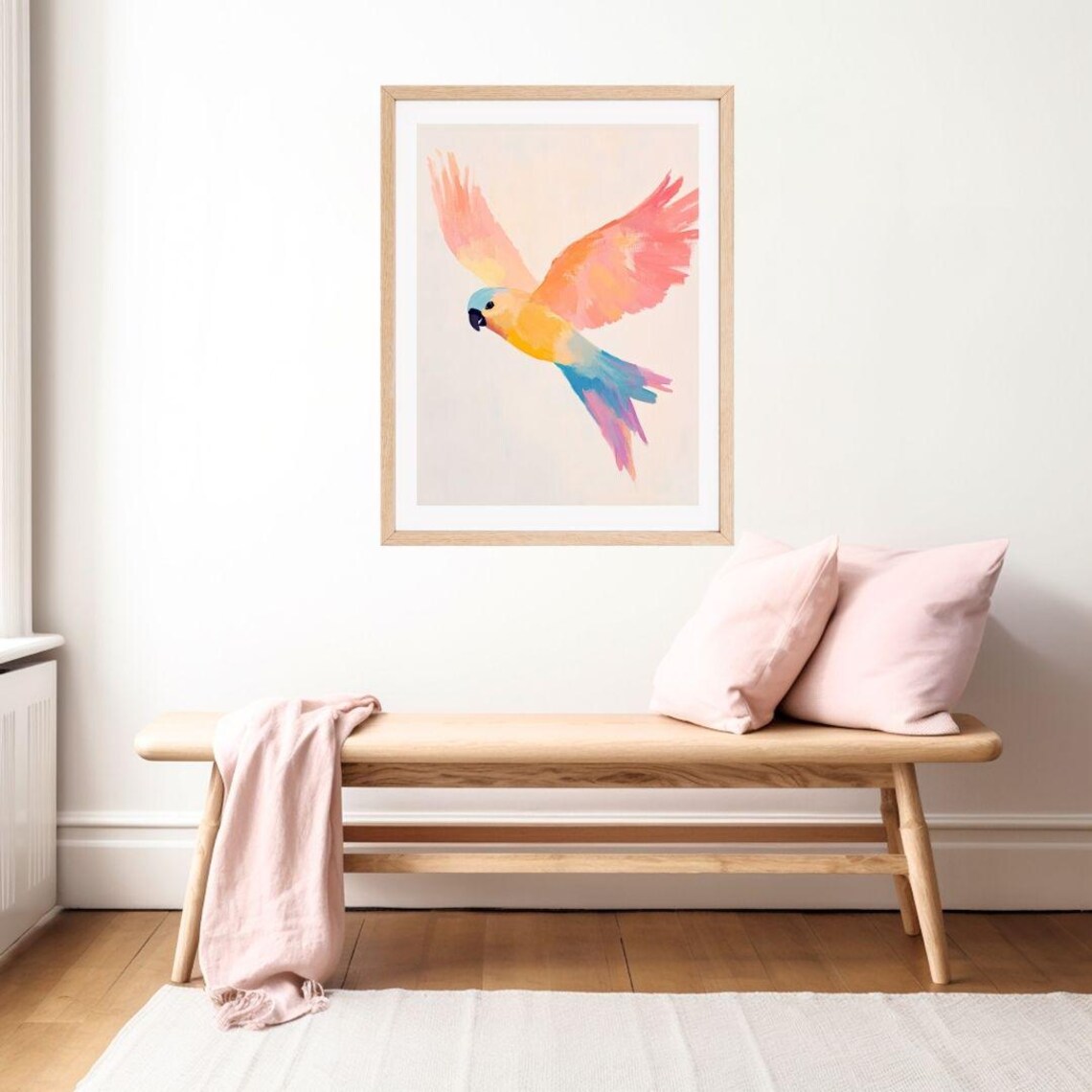 Pastel Watercolor Parrot Flying With Rainbow Colored Wings Poster - Image 2