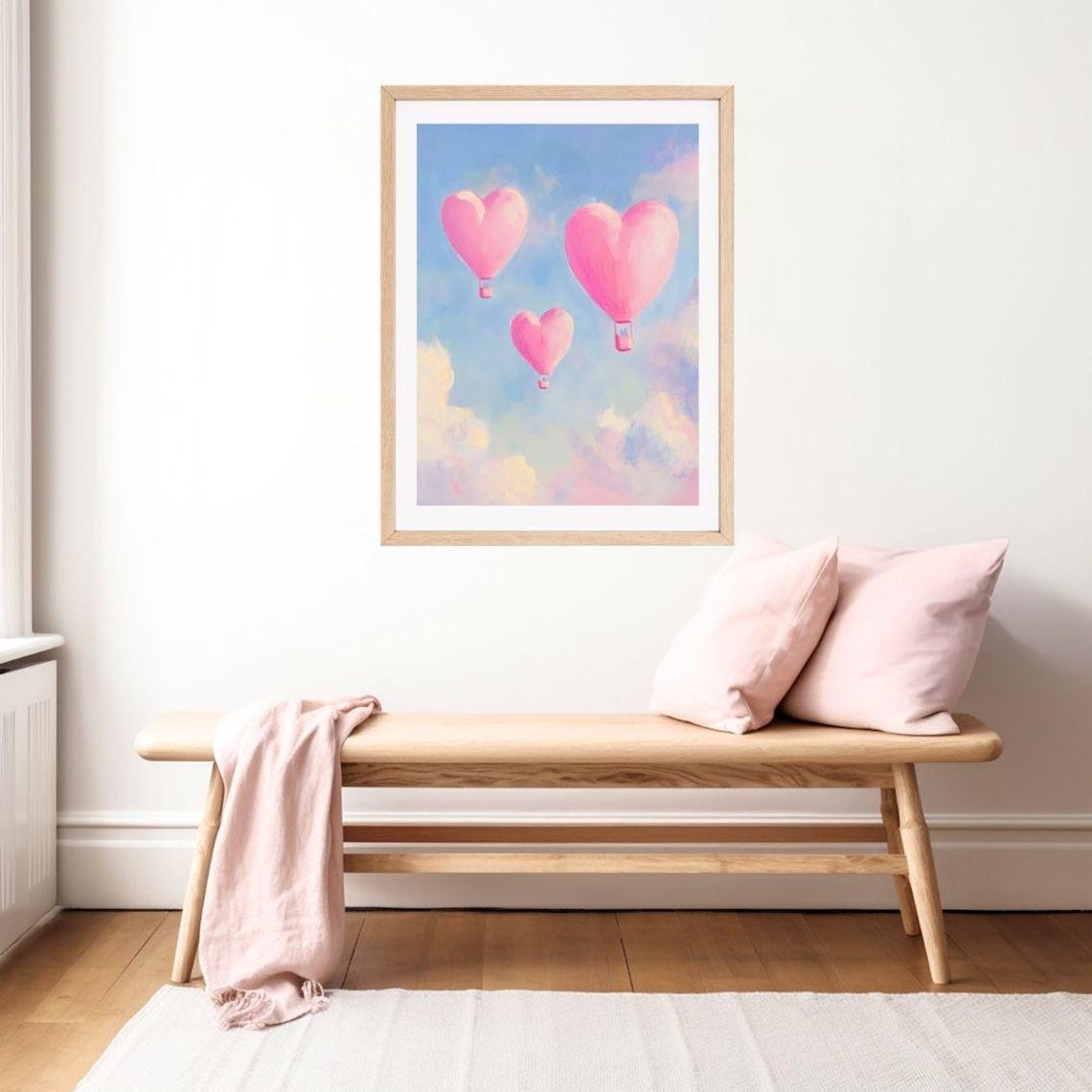 Pink Heart Hot Air Balloons Floating in a Blue Sky Painting Poster - Image 2
