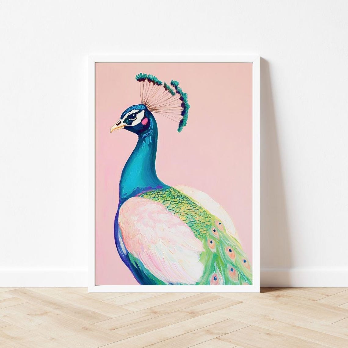 Peacock Portrait Blush Pink Background Maximalist Bird Poster - Image 3