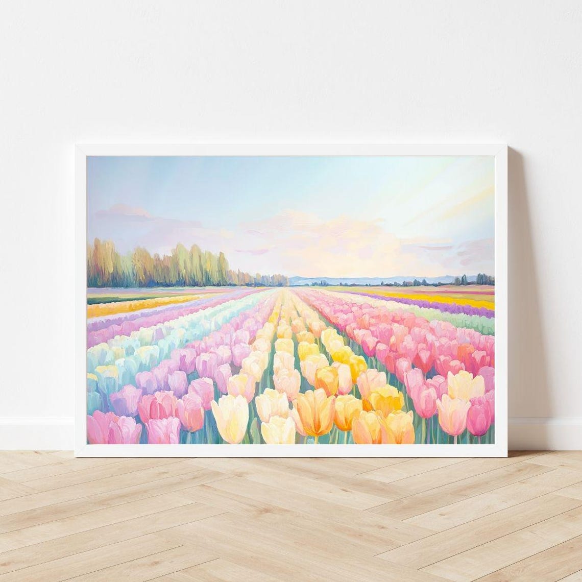Rainbow Tulip Field Rows Pastel Spring Landscape Flower Farm Poster - Image 3