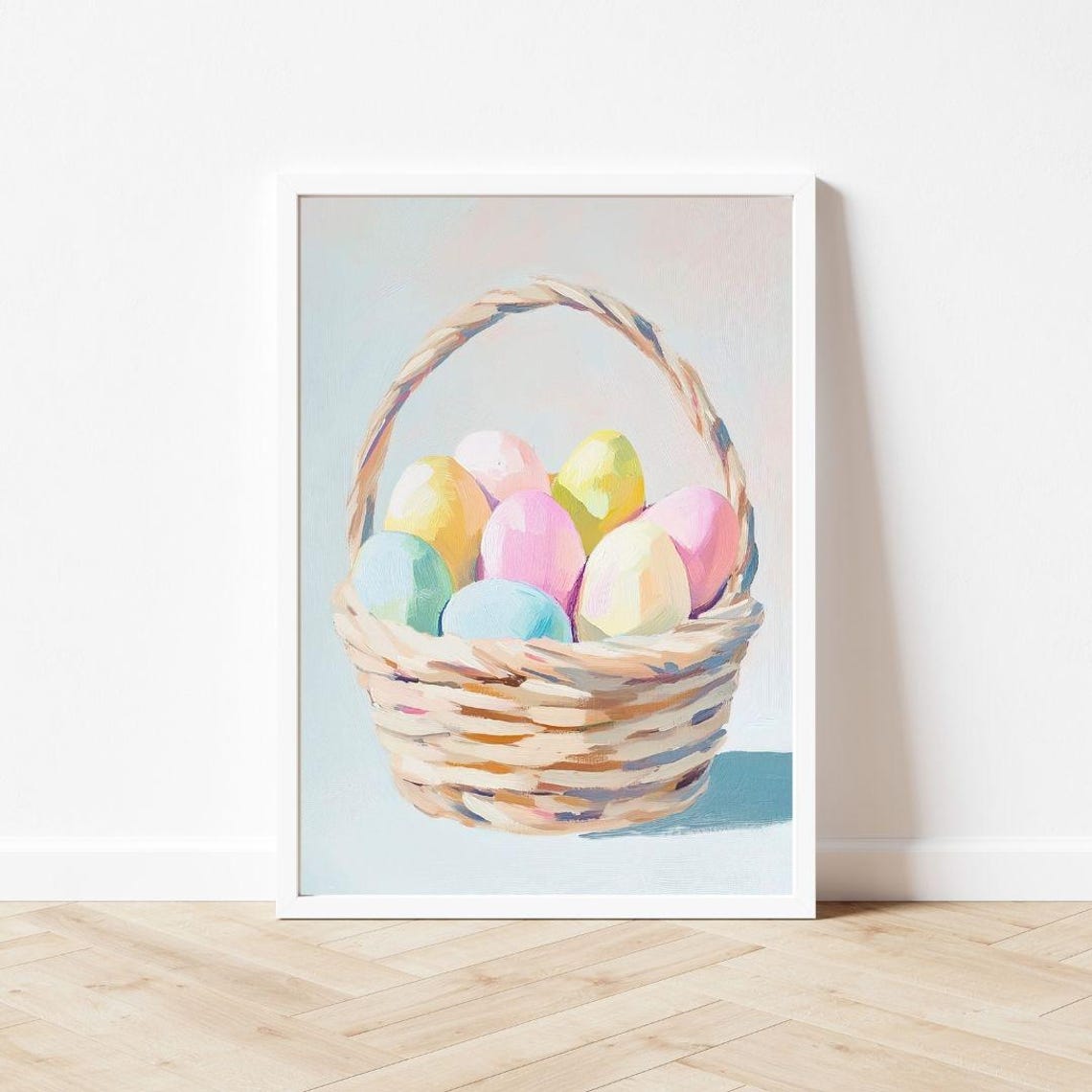 Pastel Easter Eggs in Woven Wicker Basket Spring Still Life Poster - Image 3