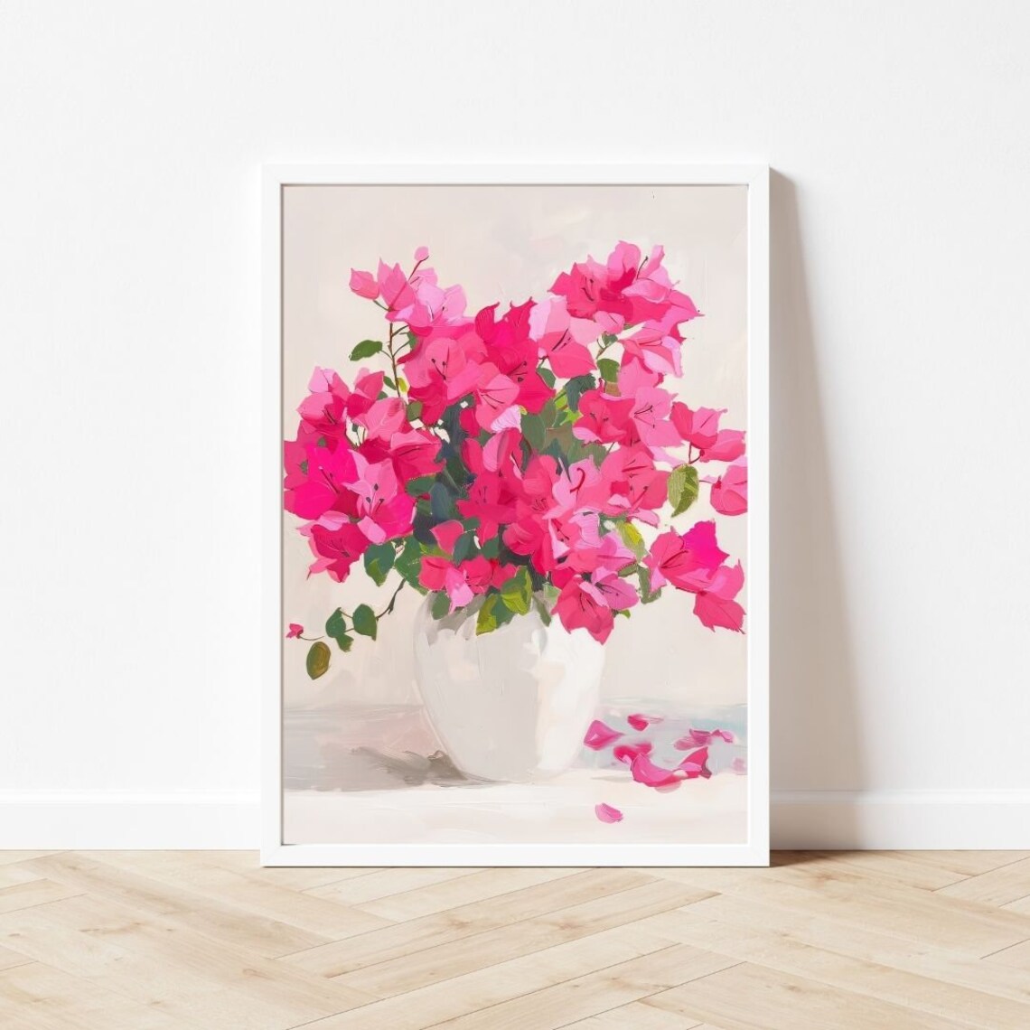 Pink Bougainvillea Bouquet, Neon Floral Art Print - Image 3