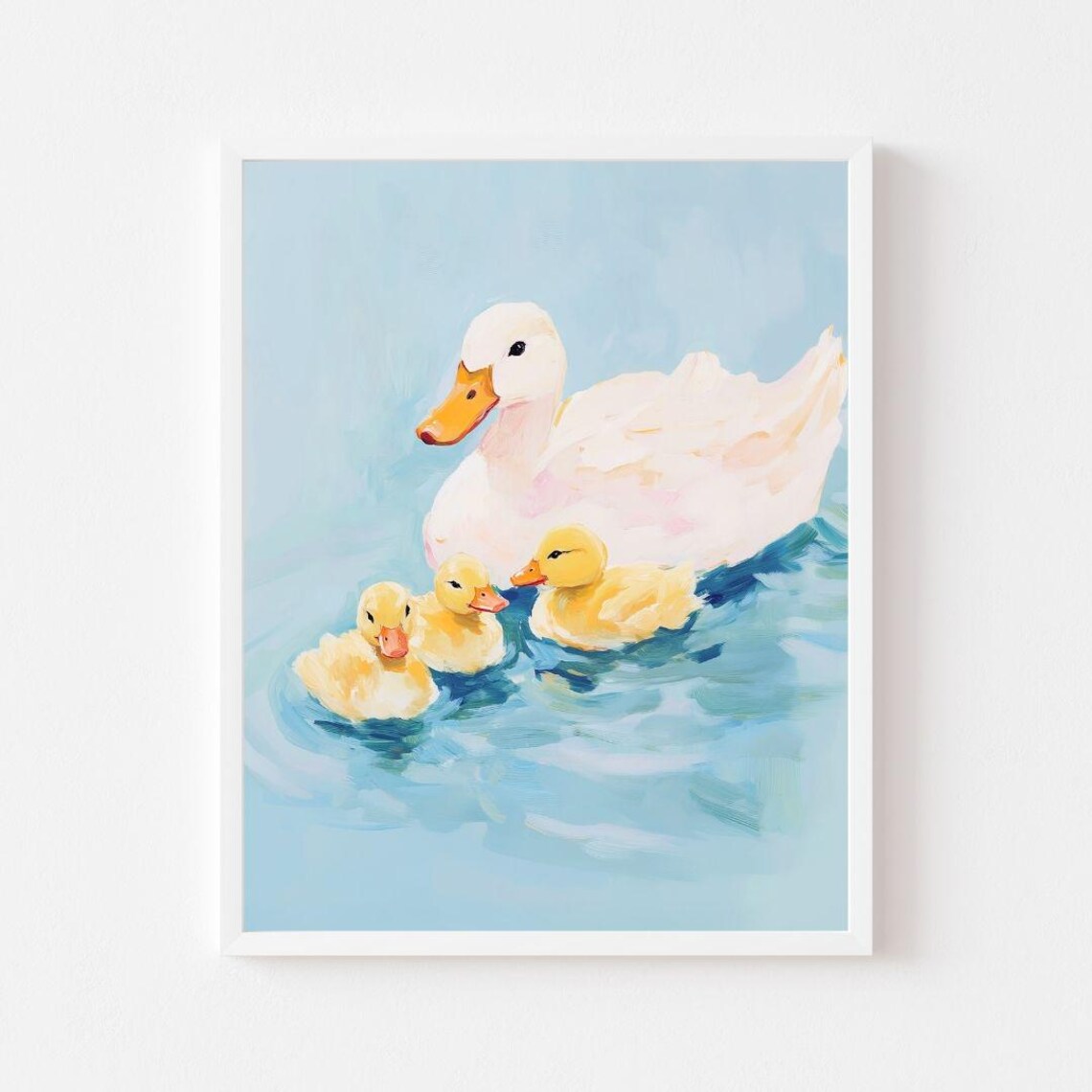 Mama Duck and Ducklings Swimming Watercolor Art Print