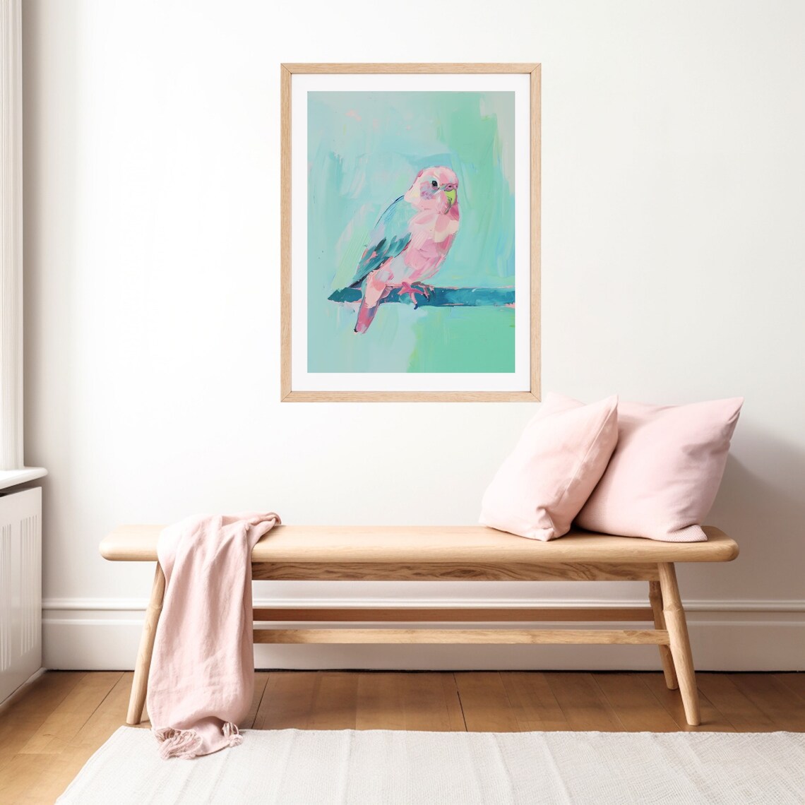 Pink Budgie Bird, Pastel Impressionist Art Print - Image 2