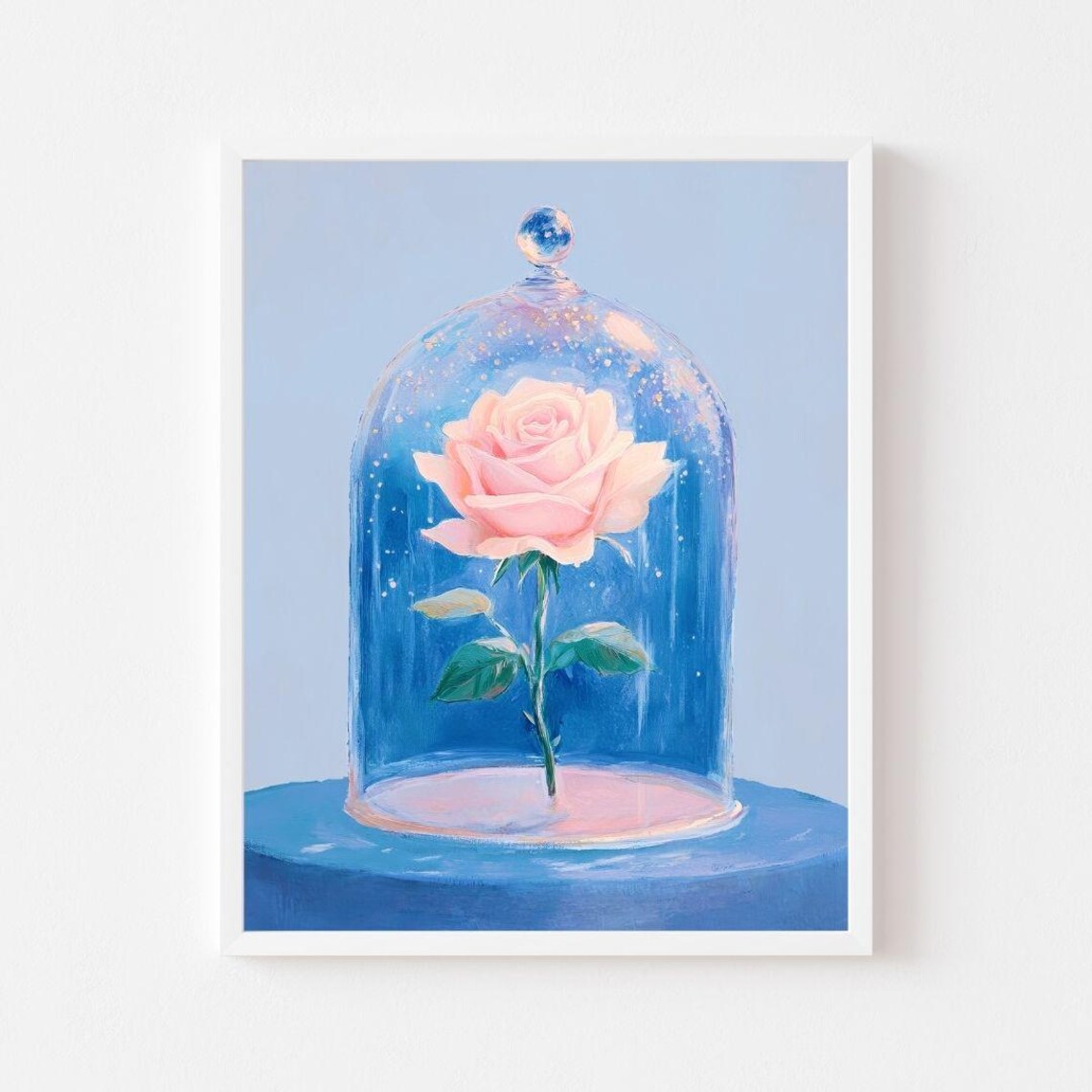 Pink Rose Under Glass Cloche Pastel Botanical Painting Poster