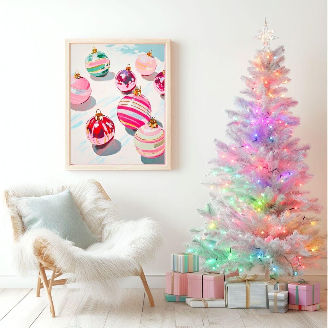 Candy Striped Christmas Ornaments Pastel Bright Holiday Poster - Image 2
