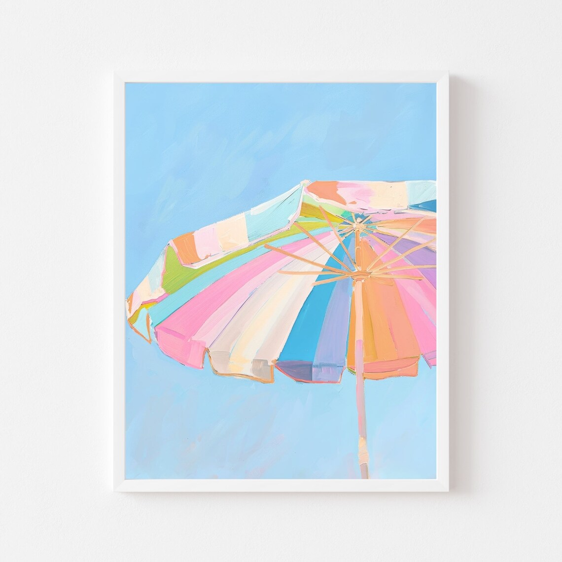 Pastel Rainbow Beach Umbrella Retro Art Print