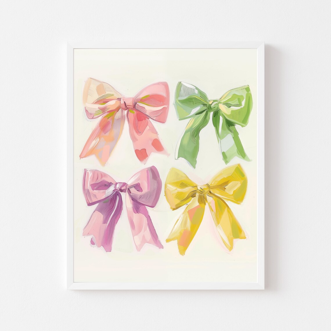 Pastel Bows Painting Pink Green Yellow Ribbon Nursery Decor Poster
