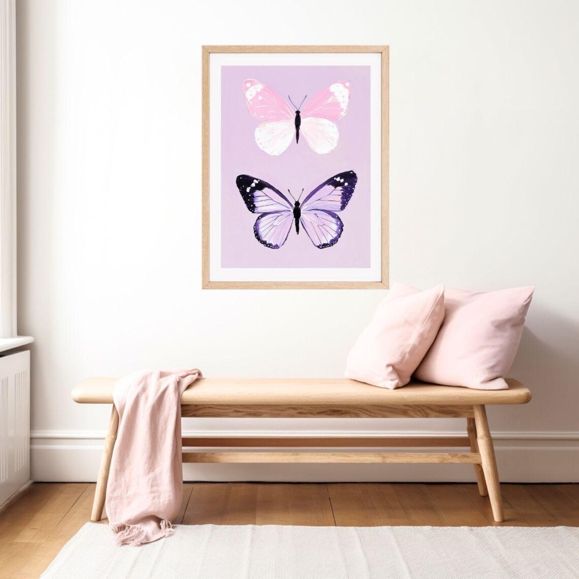 Pink And Purple Butterfly Pair Pastel Entomology Wall Poster - Image 2