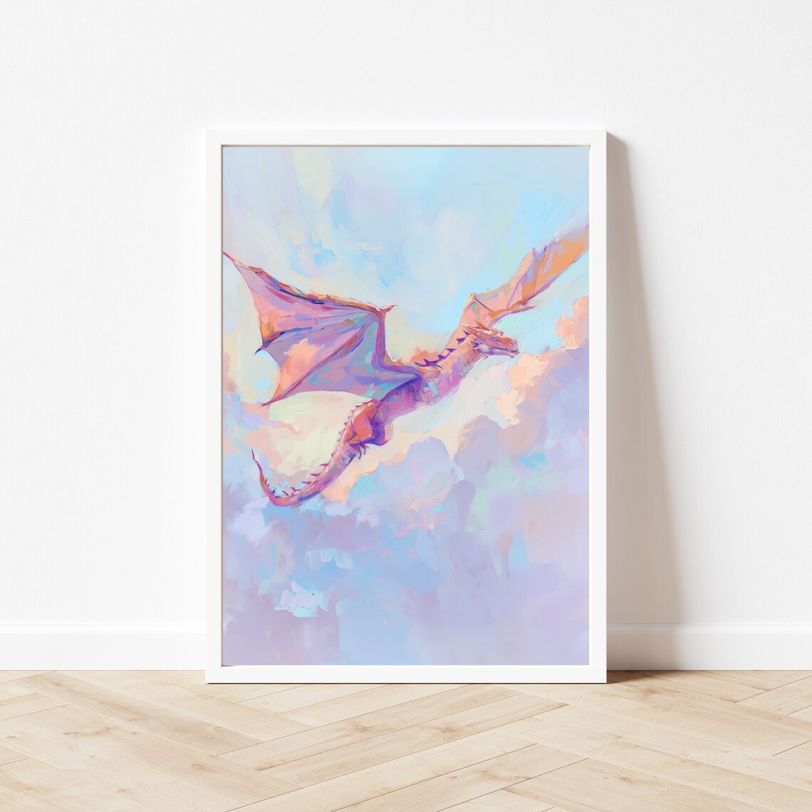 Pink Dragon Whimsical Fairy Tale Nursery Art Print - Image 2