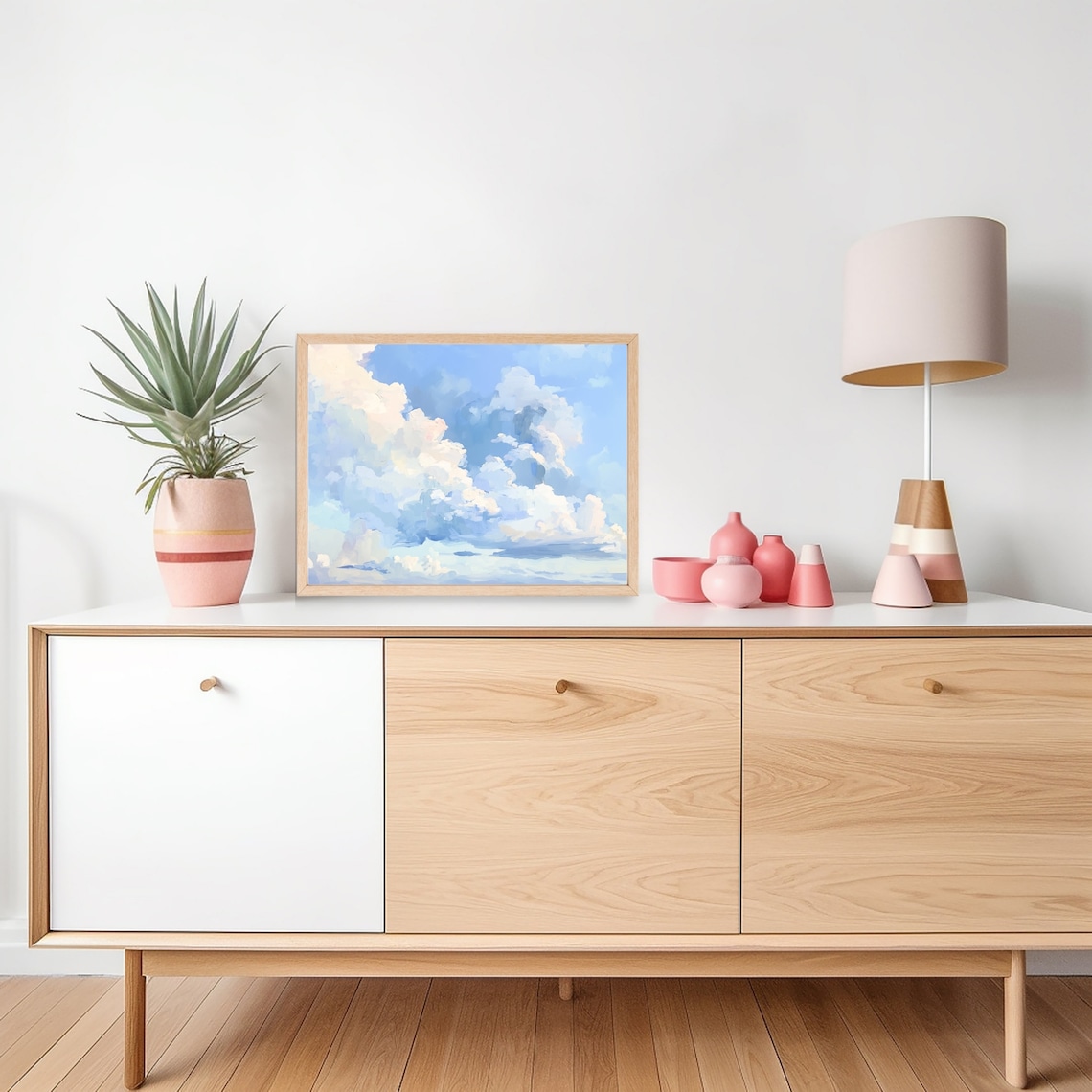 Clouds in Blue Sky, Whimsical Watercolor Art Print - Image 2