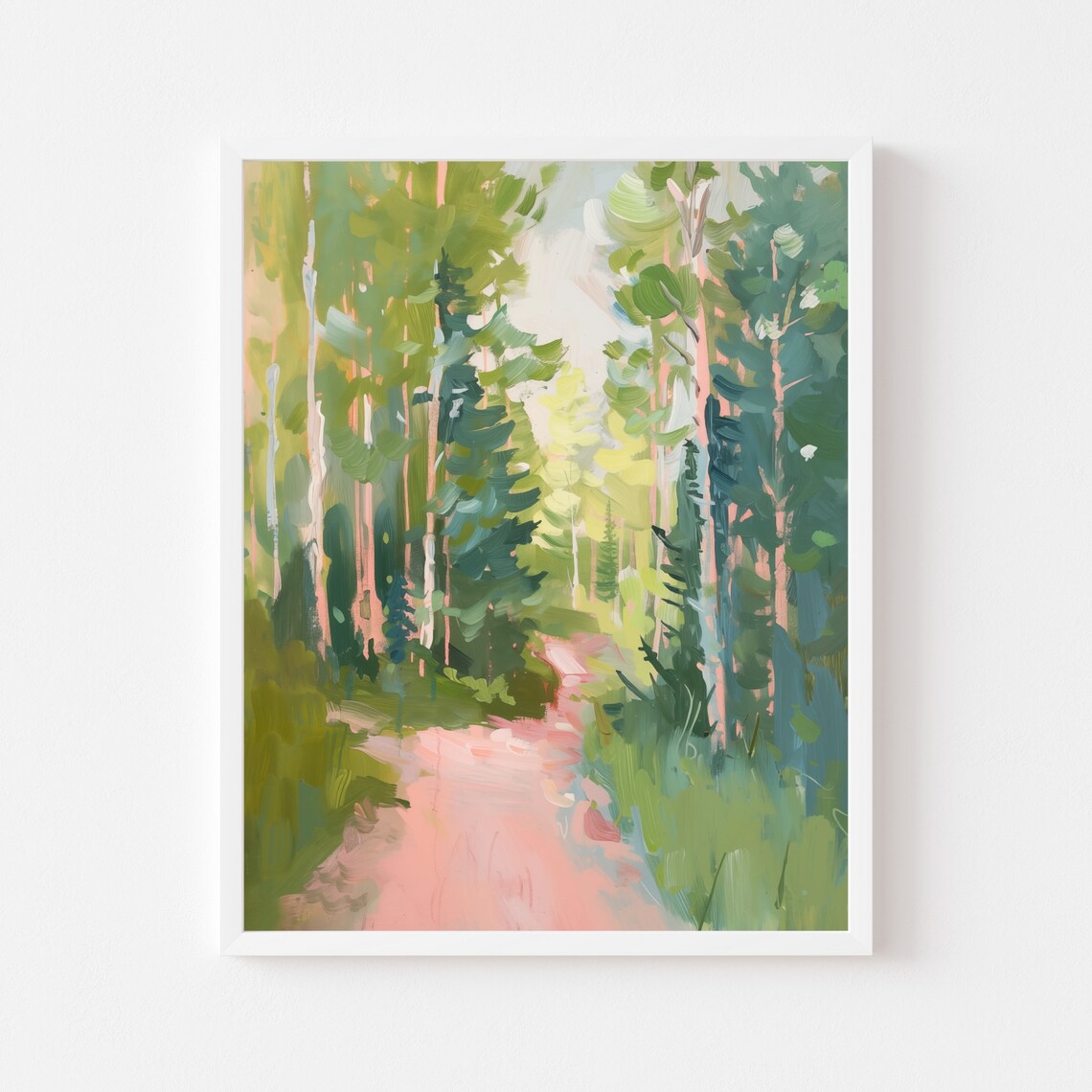 Spring Forest Landscape Painting, Pastel Trees Art Print