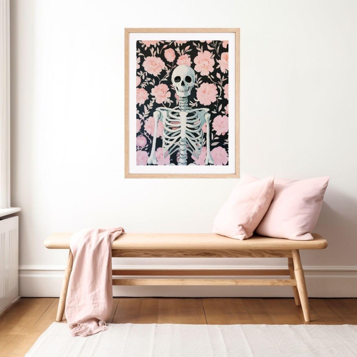 Floral Skeleton Pink Halloween Spooky Cute Skull Flower Art Poster - Image 2