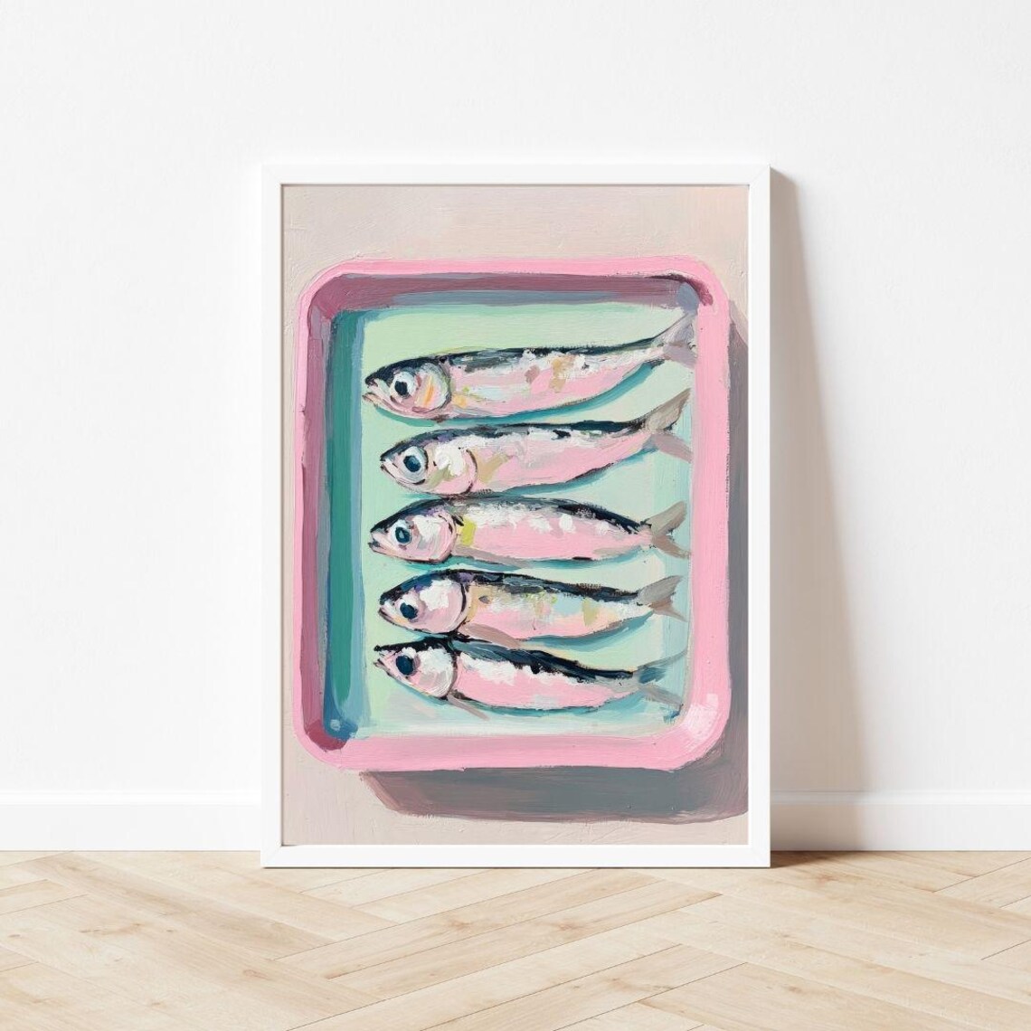 Pink Sardine Tin Painting, Pastel Kitchen Art Print - Image 3
