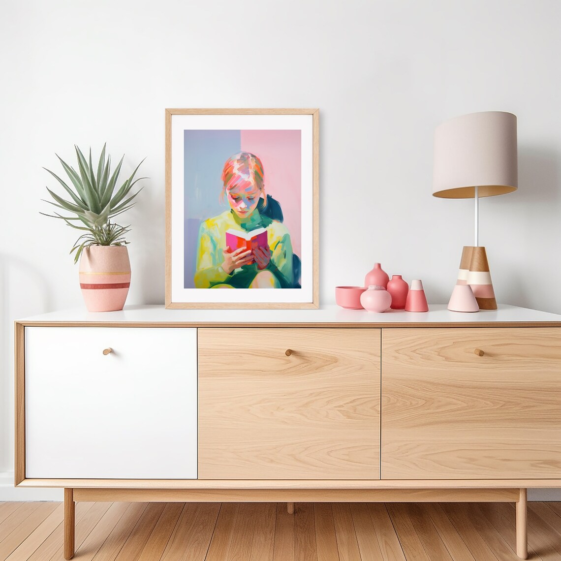 Girl Reading A Red Book Bold Colorful Impressionist Portrait Poster - Image 2
