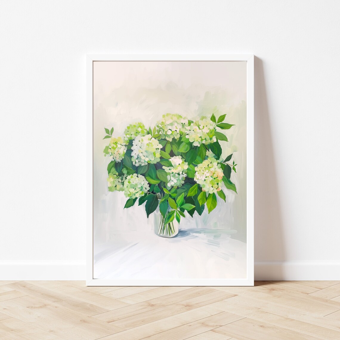 Green Hydrangea and Viburnum Bouquet, Vintage Art Print - Image 3