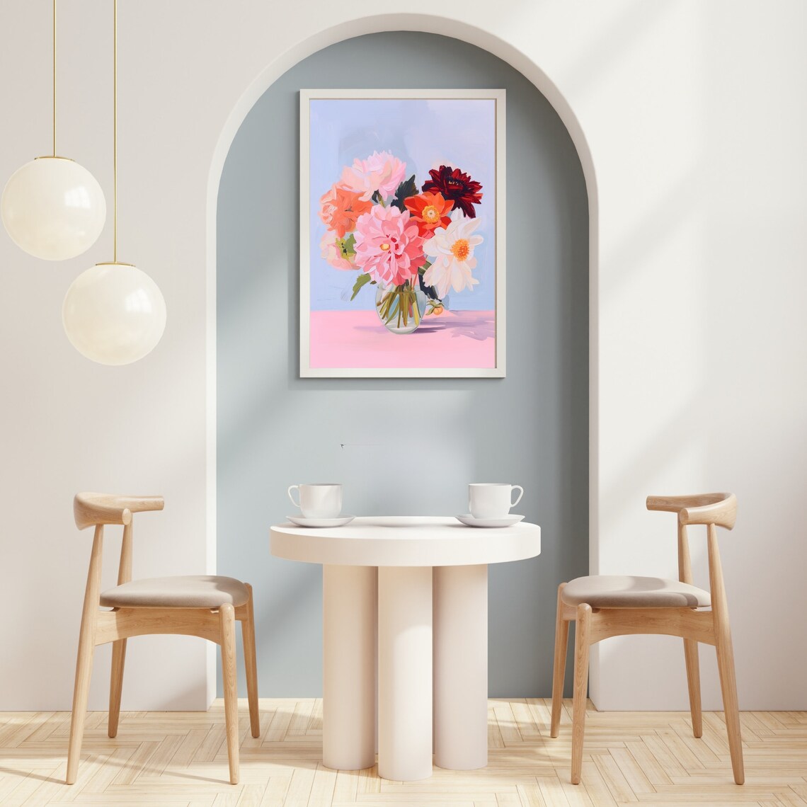 Colorful Dahlia Bouquet Painting, Floral Art Print - Image 2