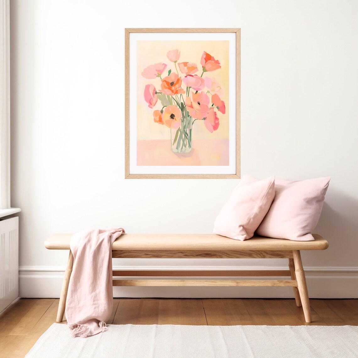 Pastel Poppy Bouquet in Glass Vase Spring Floral Still Life Poster - Image 3