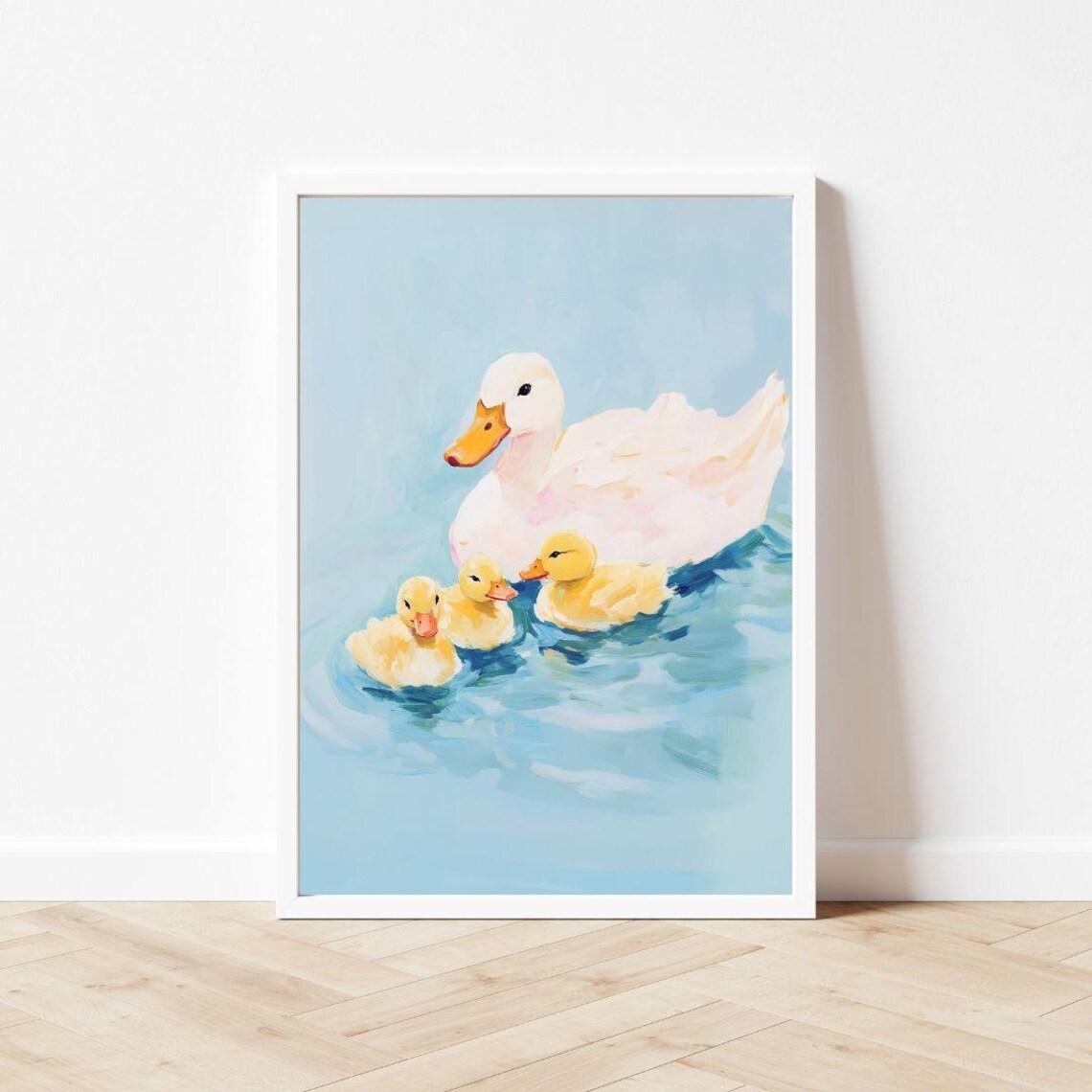 Mama Duck and Ducklings Swimming Watercolor Art Print - Image 3