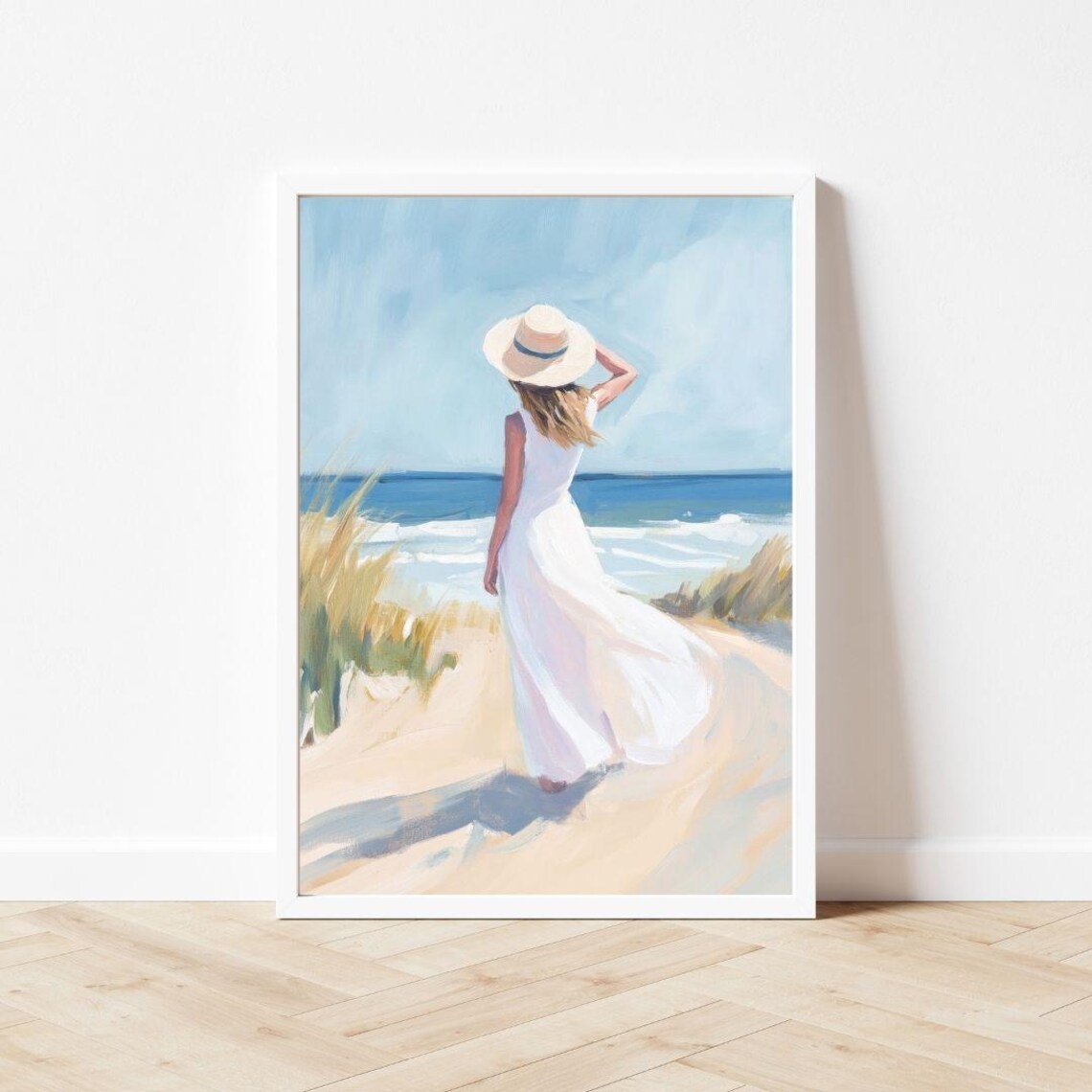 Woman On The Beach, Pastel Seashore Poster Print - Image 3