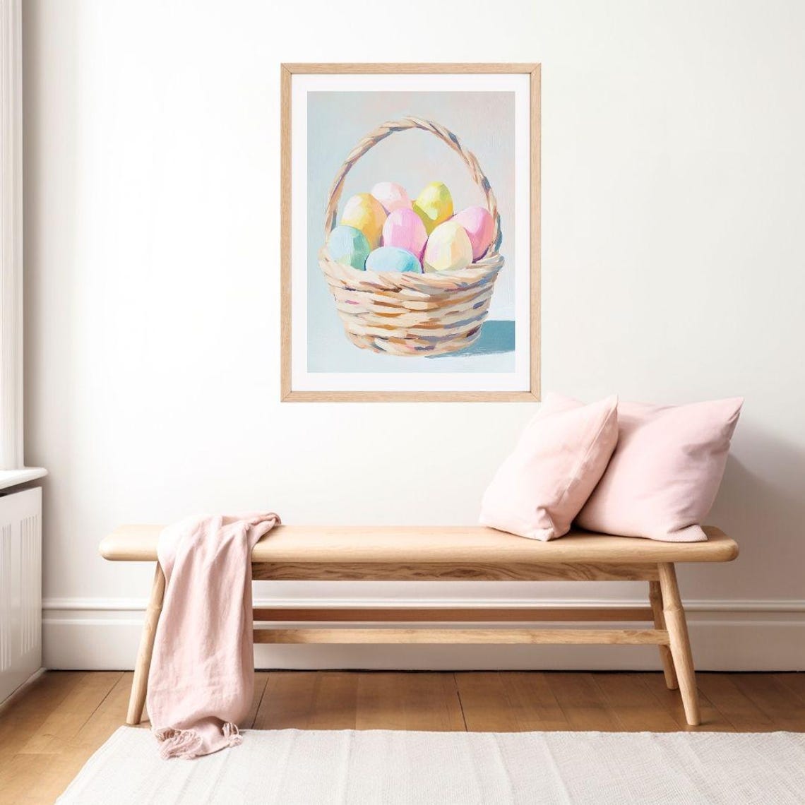 Pastel Easter Eggs in Woven Wicker Basket Spring Still Life Poster - Image 2