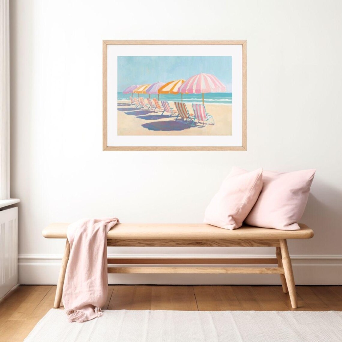 Striped Beach Chairs and Umbrellas Pastel Summer Coast Poster - Image 2