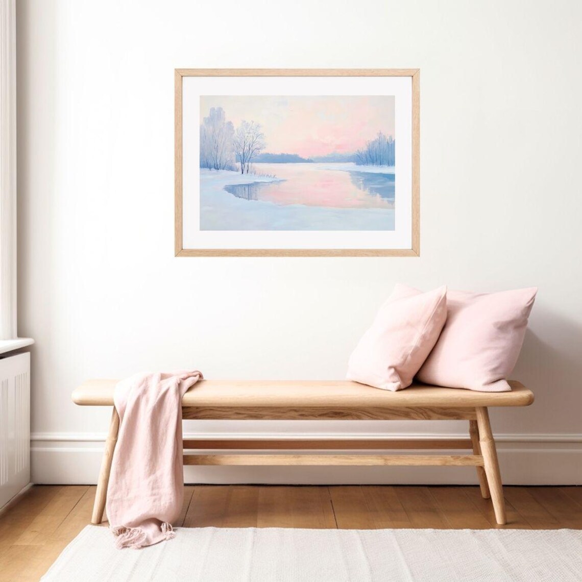 Pastel Winter Lake, Finland Snowy Trees Art Print - Image 2