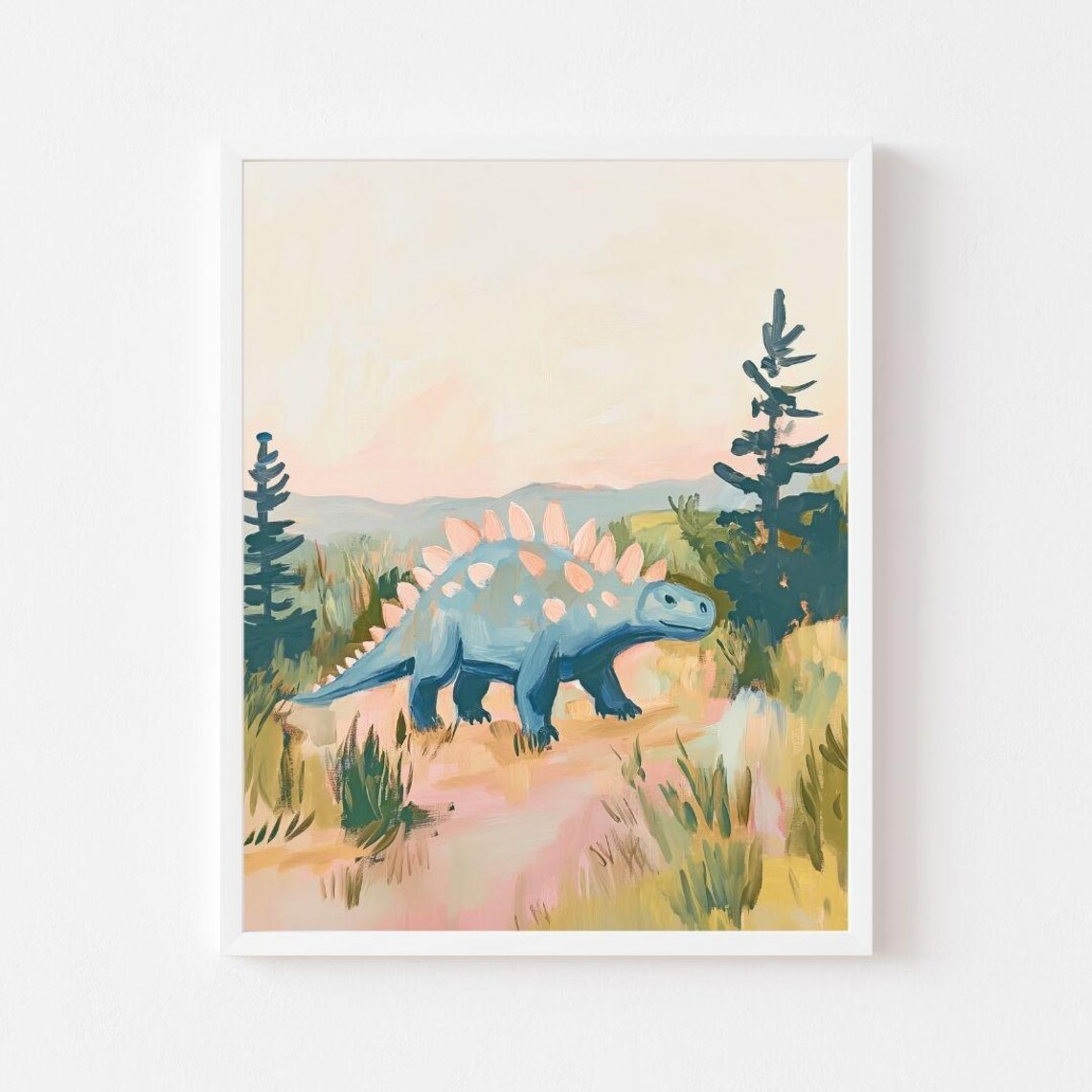 Pastel Stegosaurus Dinosaur Art Print for Boys Room