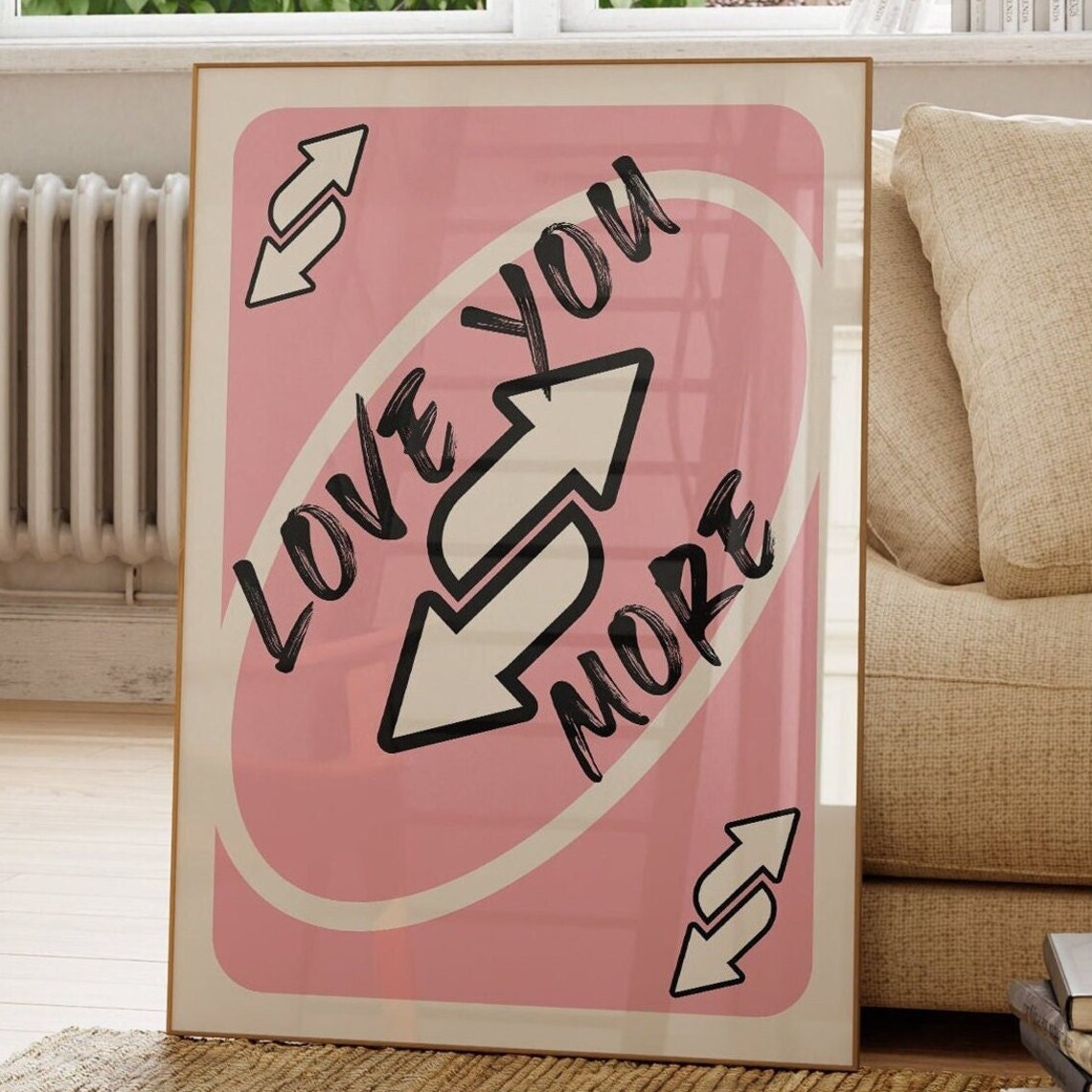 Love You More Pink Retro Reverse Playing Card Quote Wall Art