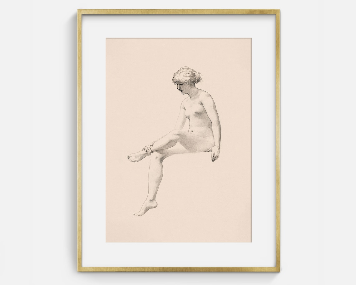 Vintage Nude Figure Line Drawing, Sketch - Image 2