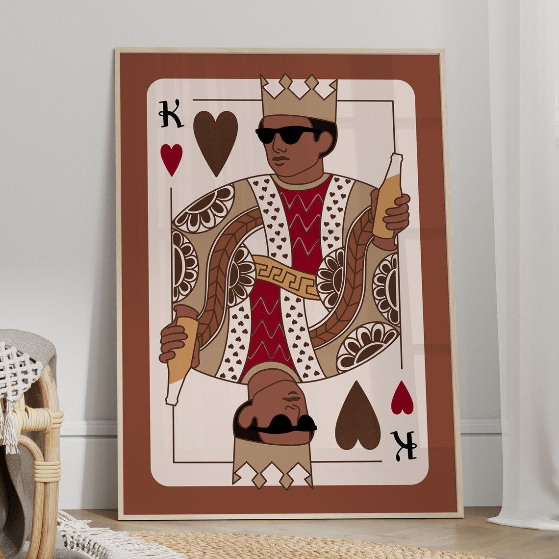 Black King Of Hearts Cool Beer Drinker Playing Card Art Poster