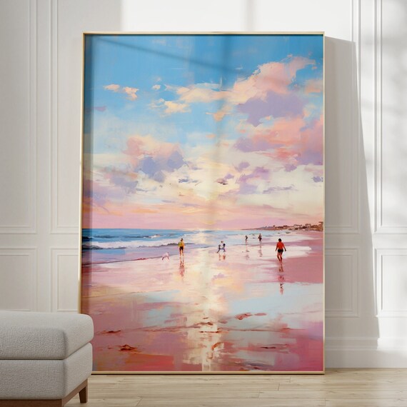 Beach Sunset Stroll Impressionist Coastal Painting Art Print